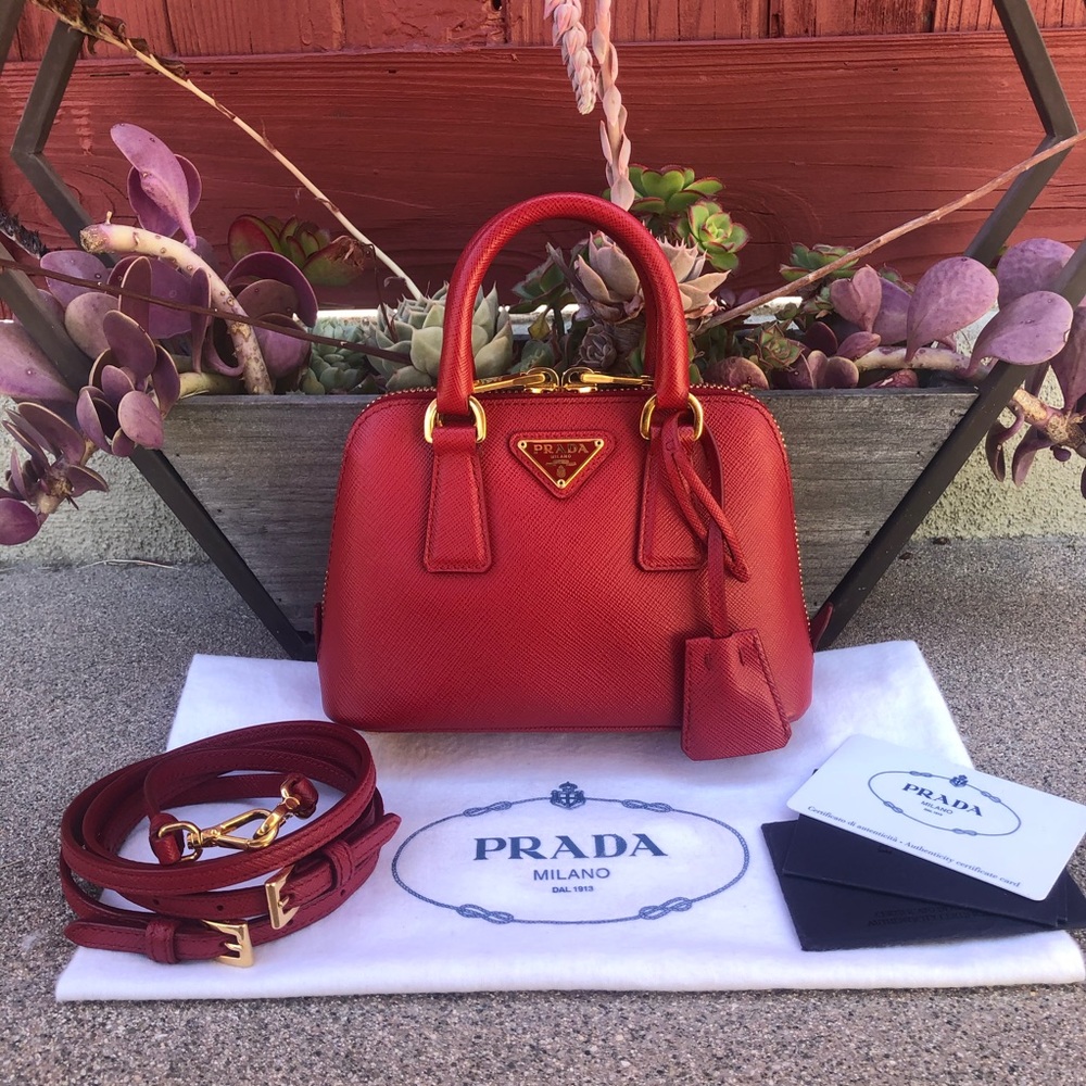PRADA~Red Saffiano Mini BB Crossbody Promenade Bag - Picture 16 of 16